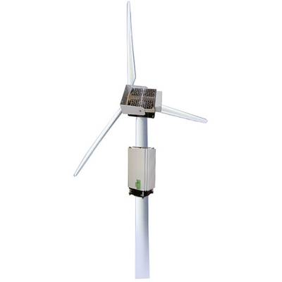A wind turbine generator with three rotor blades and generator housing on a tall mast.