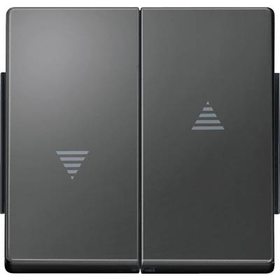 Two grey light switches side by side. The left switch shows a downward arrow symbol, the right an upward arrow symbol.