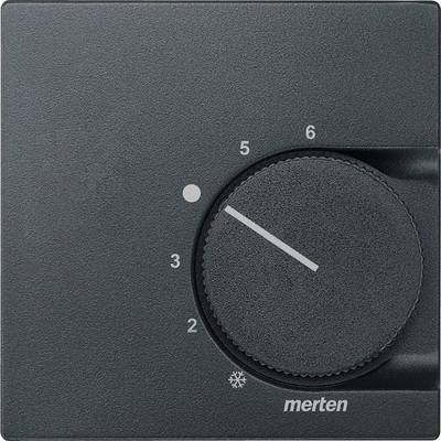 A black rotary switch by Merten for temperature setting, with markings from 2 to 6 and a snowflake symbol in the bottom left corner.