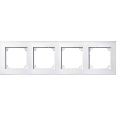 Four-gang white frame with empty square apertures, suitable for mounting light switches or sockets.