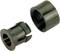 'Two black plastic components: on the left, a cylindrical part with insertion tabs, on the right, a sleeve with internal threading.'