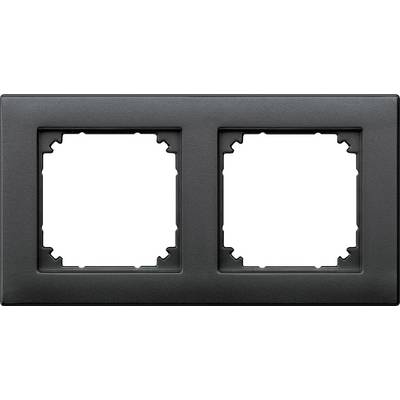 Double frame in black plastic for sockets or switches, rectangular shape with two empty recesses.