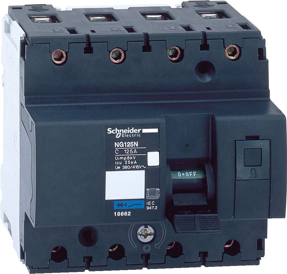 A circuit breaker from Schneider Electric, model NQ125N. It is designed with a capacity of 125A for industrial applications.