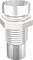 A silver metal connector with a threaded screw, hexagonal nut, and a seal in the upper section.