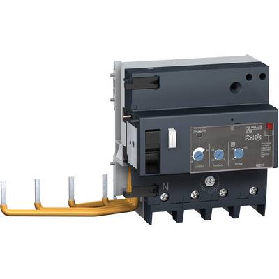 Blue performance switch with four terminal clamps on the left side, two switches and a display with symbols and labels.