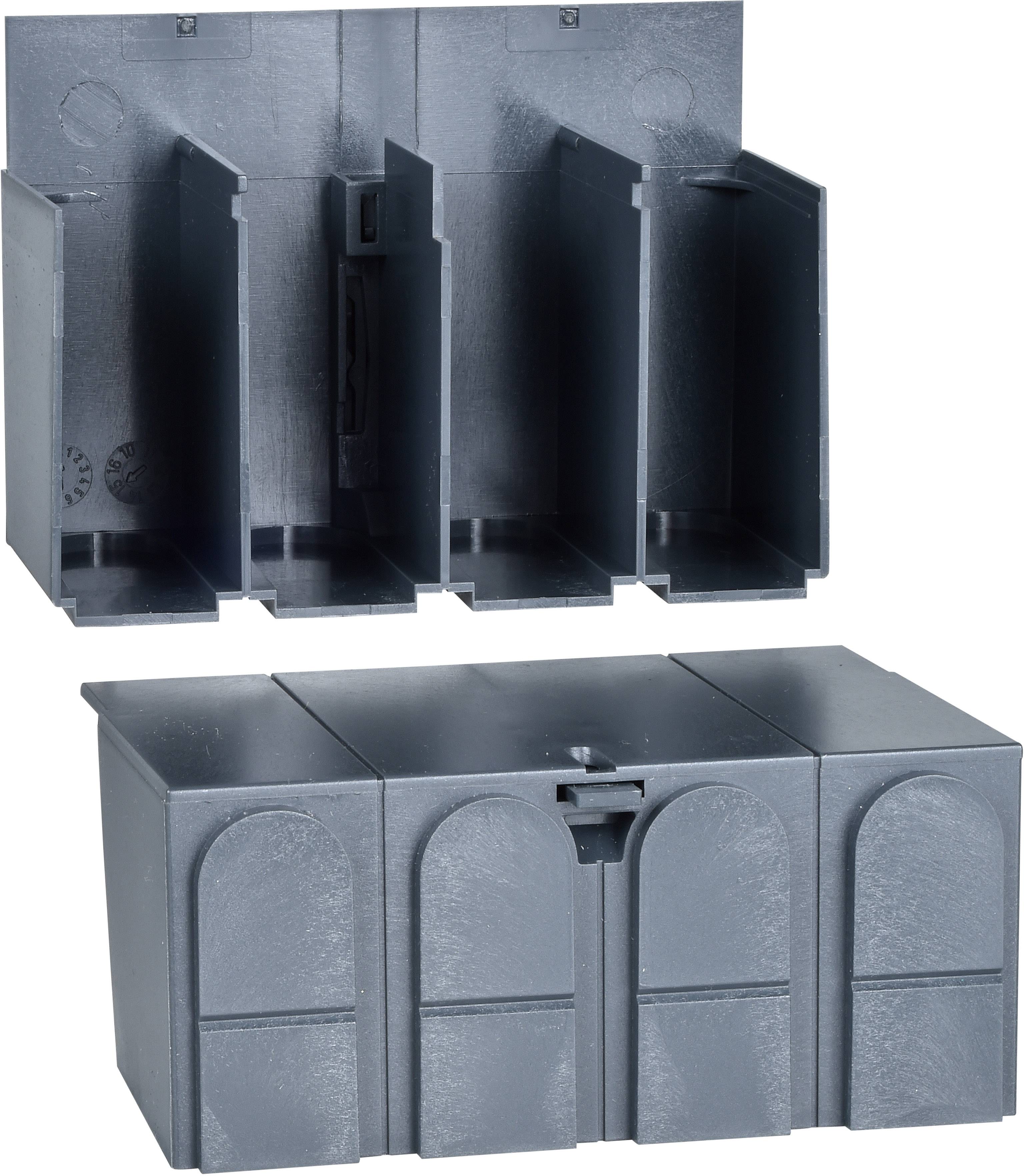 Grey storage box with multiple compartments for the tidy organisation of small items.