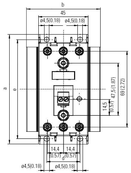 Technical drawing of a rectangular component with dimensions and hole positions in millimetres.