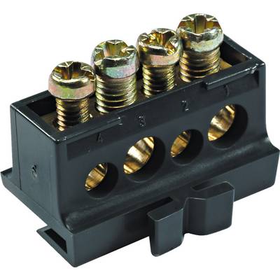 Electrical terminal block with four numbered screw terminals on a black housing.