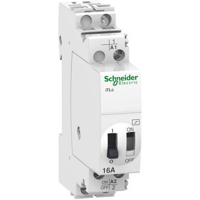 A white, narrow performance switch by Schneider Electric with the marking '16A', switch positions 'ON' and 'OFF'.