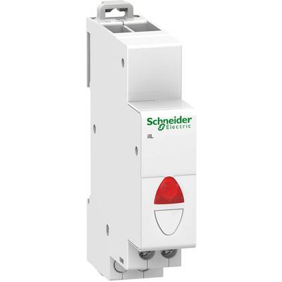 An electrical module from Schneider Electric, equipped with a red indicator light, is designed for installation in control panels.