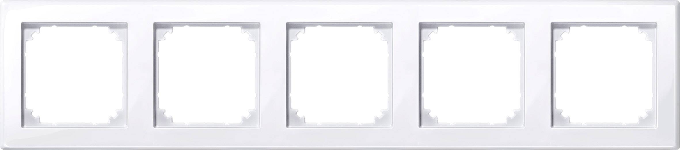 Five-way frame in white, suitable for installing five switches or sockets side by side.