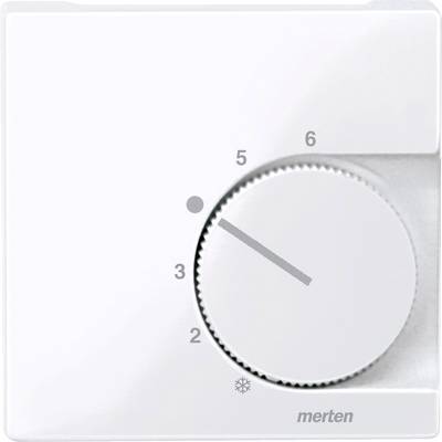 A white thermostat with a rotary dial is set to position 5. Markings range from 2 to 6. A snowflake symbol is located at the bottom.