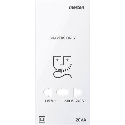 Shaver socket by Merten with two voltage settings: 115 V and 230 V. Suitable for electric shavers only.