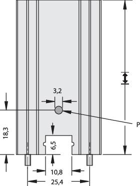 Technical drawing of a cross-section of a profile with dimensions: width 25.4 mm, height 18.3 mm, hole diameter 3.2 mm, groove 10.8 mm.