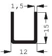 A U-shaped profile with dimensions: 1.5 cm material thickness, 12 cm width, 15 cm height.