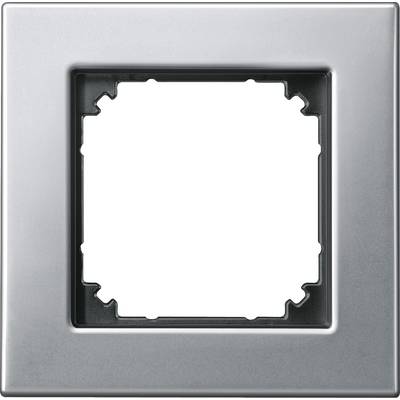 Silver, rectangular light switch frame with a square cut-out in the centre, suitable for standard switching mechanisms.