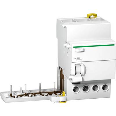 A white protective switch with connection terminals and a toggle switch. Suitable for plug connections and electrical safety.