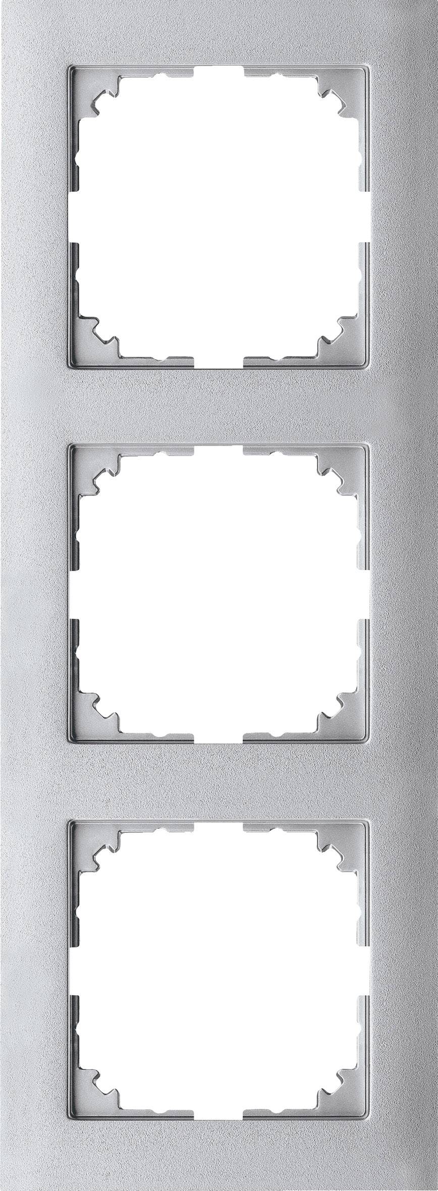 Triple socket frame in silver finish, vertically arranged, without inserts.