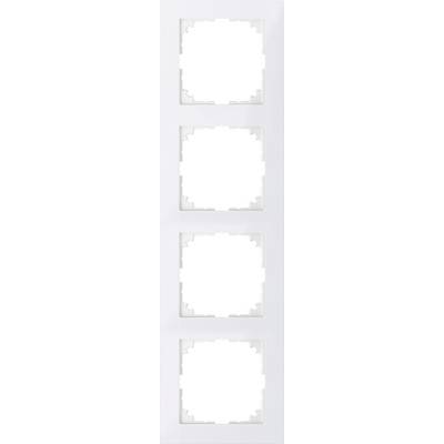 Four-way white cover frames for light switches or sockets, with rectangular cutouts, symmetrically arranged.