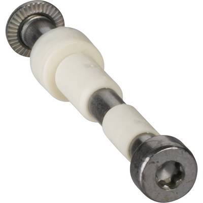 Metal pin with plastic elements and gears at the ends, possibly part of a mechanical device or machine.