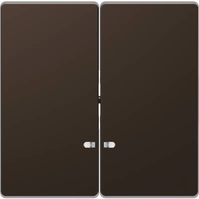 Brown two-winged door tube handle with a slender edge in closed position, minimalist design and concealed mechanism.