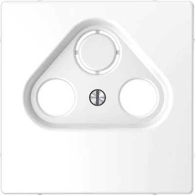 Triangular element with a recess and two circular openings, mounted on a white square surface.