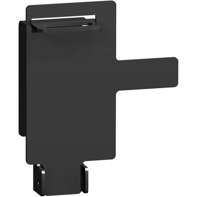 Black metal wall mount, rectangular with side extension, suitable for mounting devices or accessories.
