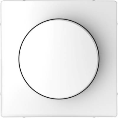 A white, square light switch with rounded corners and a central rotary knob.