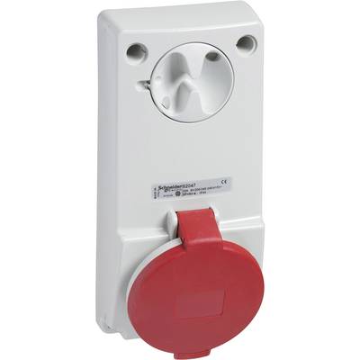 A white electrical socket adapter with a red connection, suitable for industrial applications. Brand: Schneider.