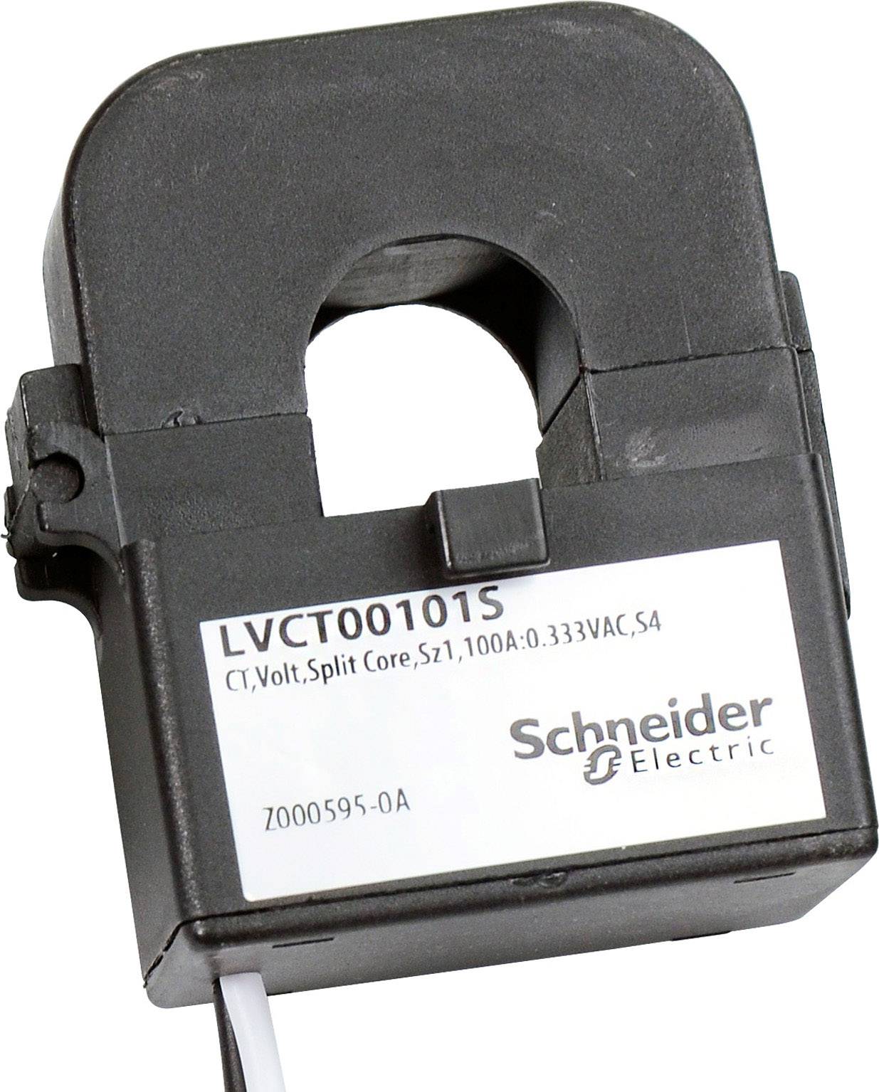 A black current transformer from Schneider Electric with the model number LVCT00101S is visible.