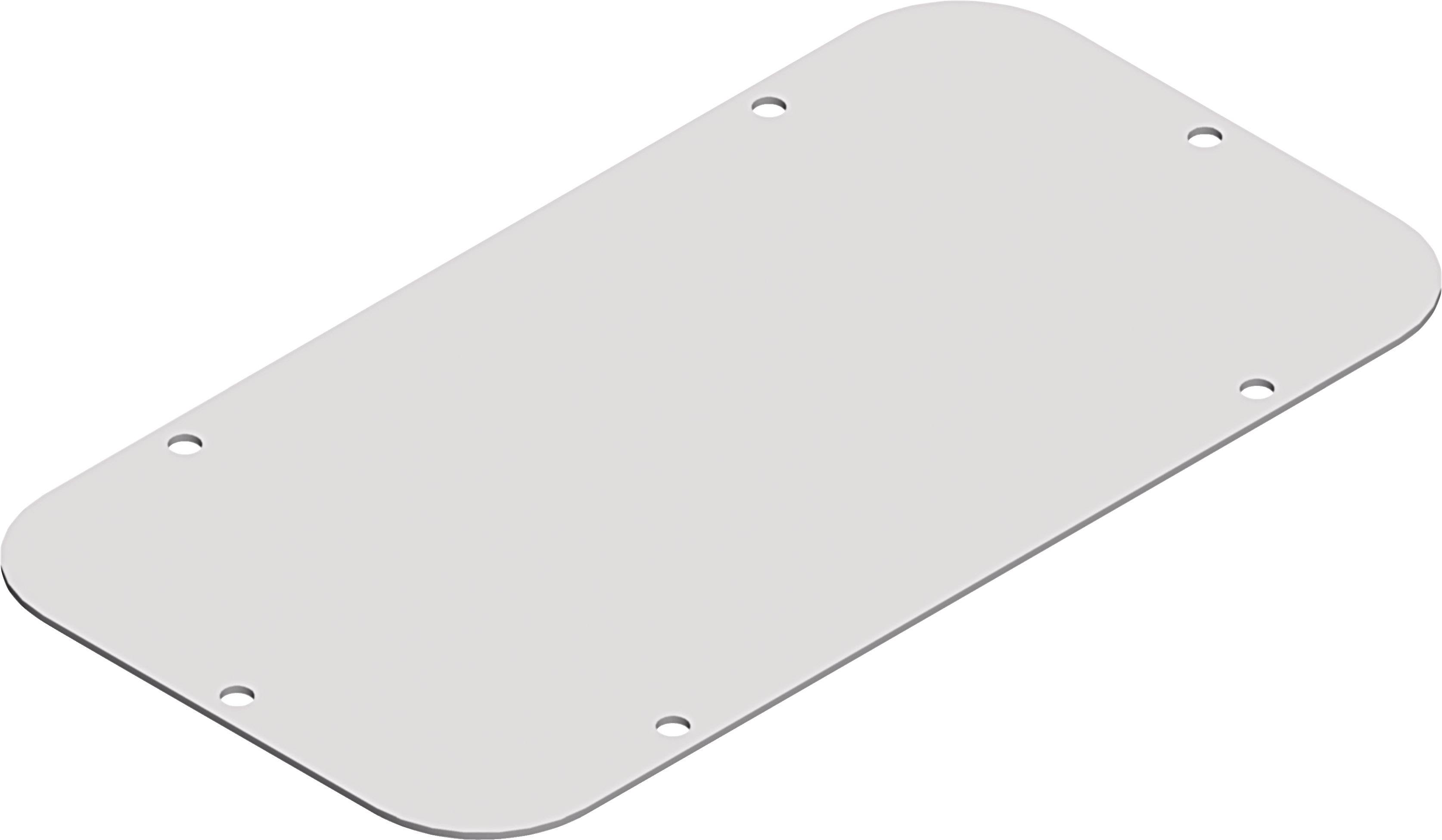 Rectangular grey metal plate with rounded corners and five mounting holes.