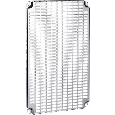 Metal mesh with rectangular openings shows a regular, structured arrangement. Suitable for ventilation or protection.
