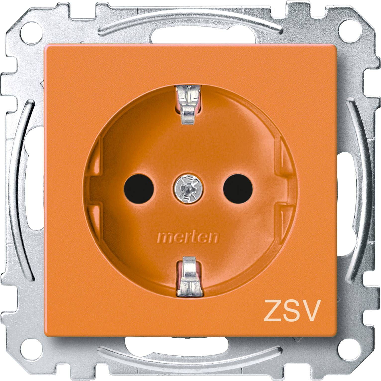 'Merten' socket, orange, printed with the letters 'ZSV', without connected cables.