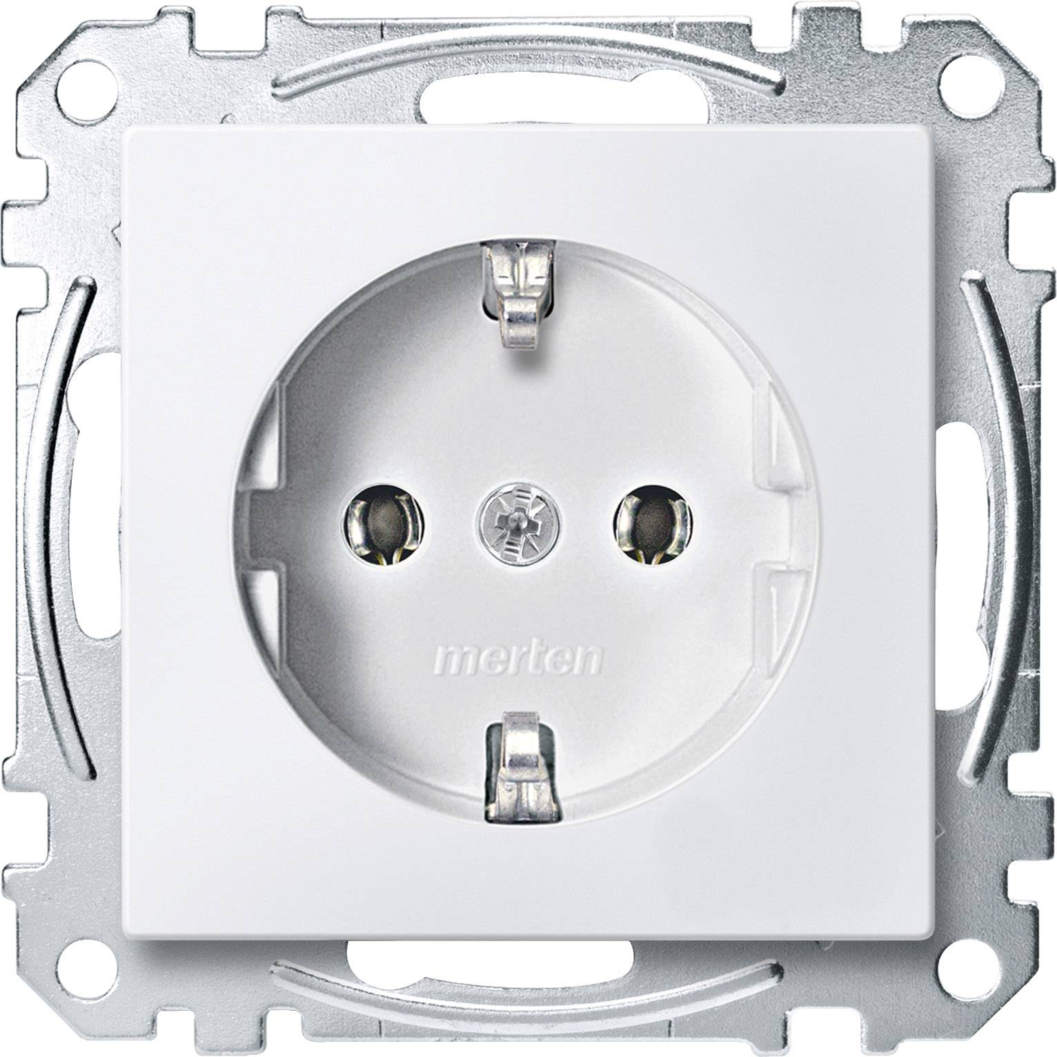 White socket with metal frame, suitable for wall mounting.