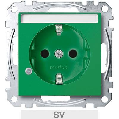 Green earthed socket with single plate, silver-grey frame and small LED indicator on the left side.