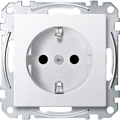 White European socket in a silver metal frame.
