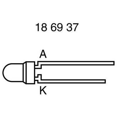 Diagram of a light-emitting diode with two terminals labelled 'A' for anode and 'K' for cathode. Above is the number sequence '18 69 37'.