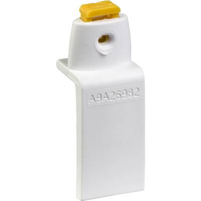 A white plastic clip with a yellow top surface, marked with 'A9A26982'.