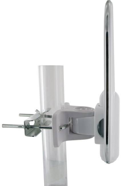 'Parabolic mirror mount with metal tube and screws.'