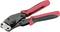 A red and black cable lug crimping pliers used for crimping electrical cable connections.