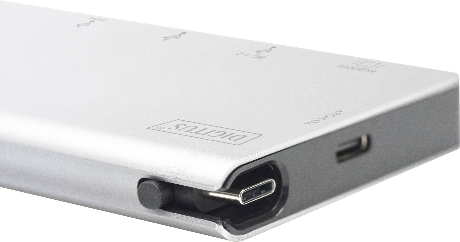 A silver, rectangular charger with a USB-C port from the brand 'DICLITUS'. Compact design with multiple connection options.