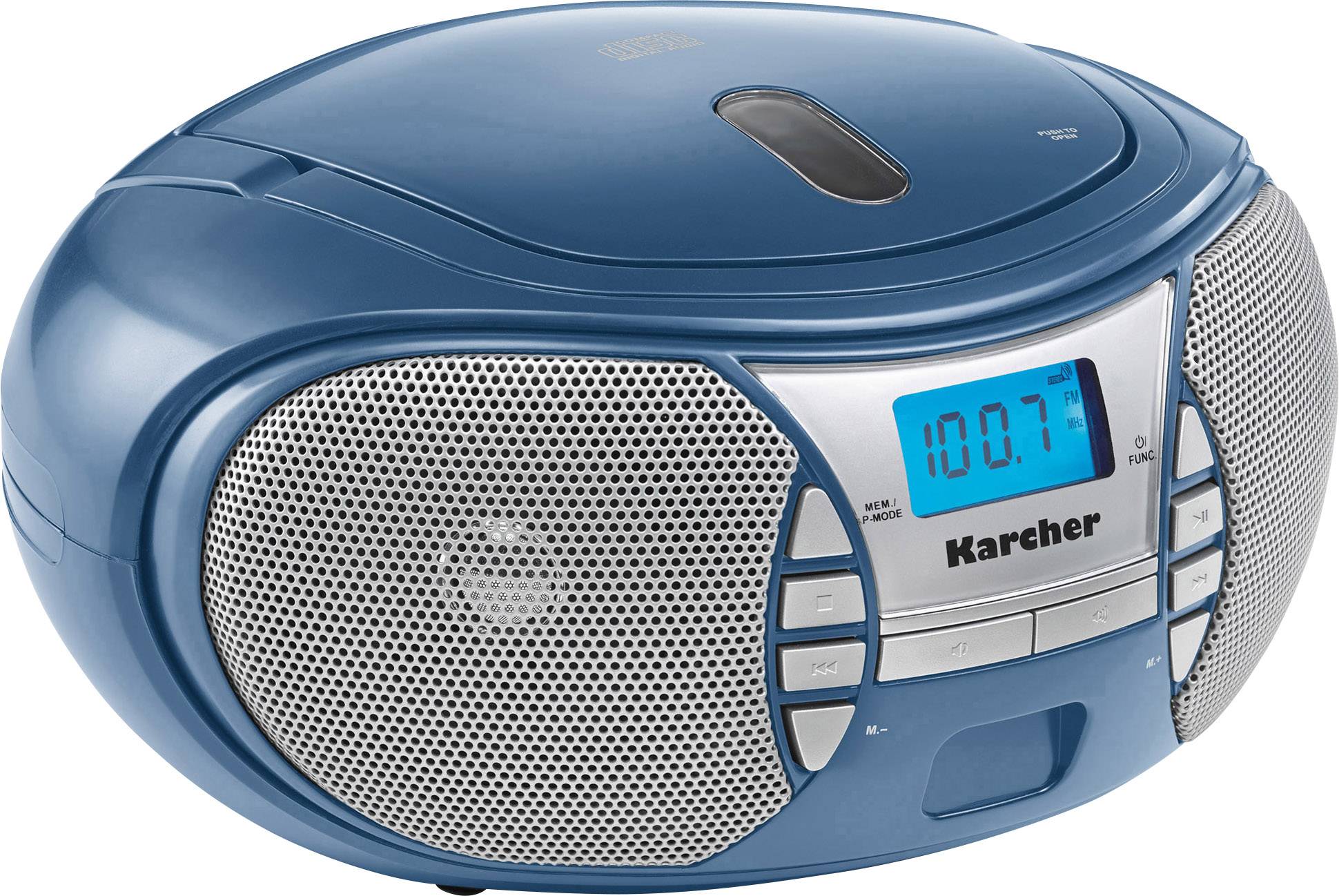 Reproductor de CD, Radio FM, batería/Red operativos, AUX-IN, Toma de Auriculares Azul Karcher RR 5025 de c   Radio CD portátil 