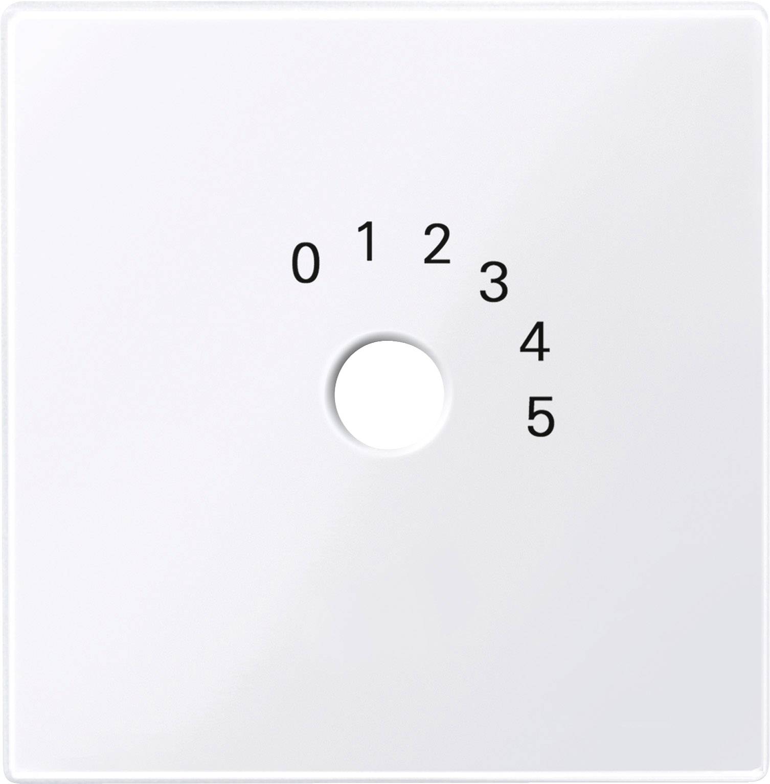 A white rotary dial with numbers from 0 to 5 arranged in ascending order in a semi-circle.