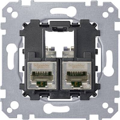 Double network socket, CAT 6A, by Schneider Electric in a metal mounting plate, suitable for wall or flush-mounted installation.