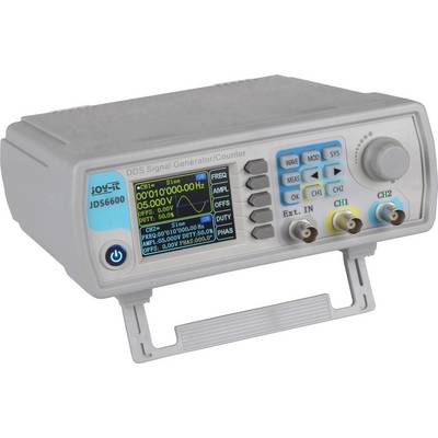 DDS Signal Generator with Display Showing Waveform and Frequency Data. Two Channels, Multiple Control Knobs and Connections.