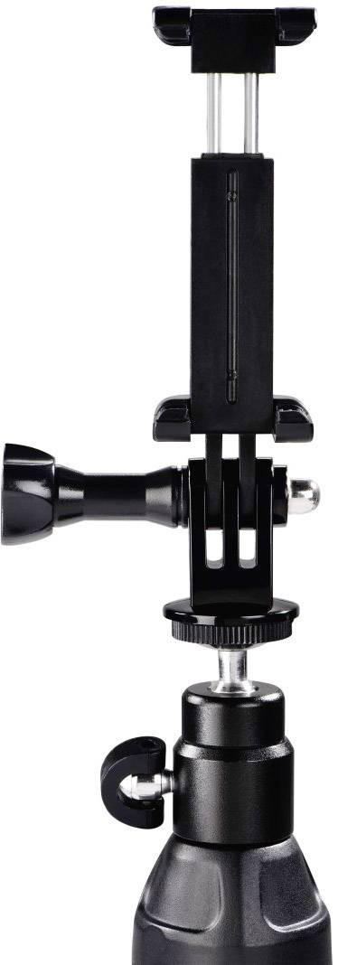 Black smartphone tripod holder with adjustable arm, ball joint and tripod mount, suitable for flexible positioning.