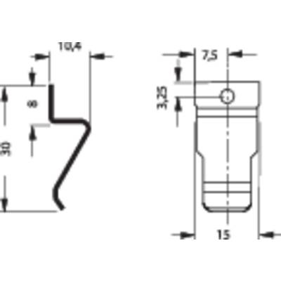 'Technical drawing with dimensions of two components. Left: Profile view with height 30, width 10.4. Right: Cylindrical view, height 7.5, diameter 15.'