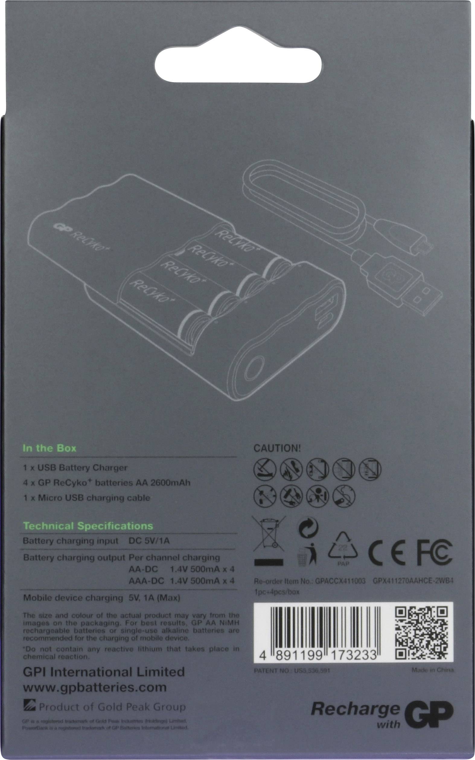 GP Charge Anyway X411 Charger for cylindrical cells NiMH AAA , AA-39