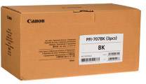 The image shows an orange cardboard packaging from Canon with the inscription 'PFI-707BK (3pcs) BK', indicating printer ink.