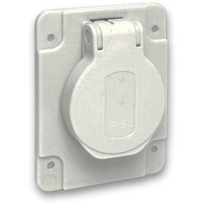 White socket with protective cover, wall-mounted, marked 'IP 54'.